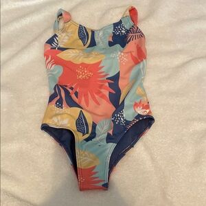Roxy Kids One Piece Swimsuit - Coral and Blue Floral
